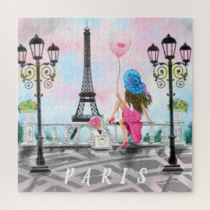 Frau in Paris Puzzle Geschenk mit Eiffelturm