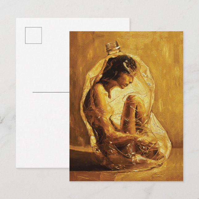 Frau in Plastik – Ölmalerei Postkarte (Vorne/Hinten)