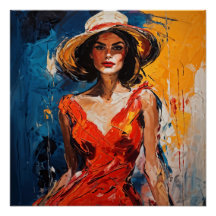 Frau in Red Cocktail Dress