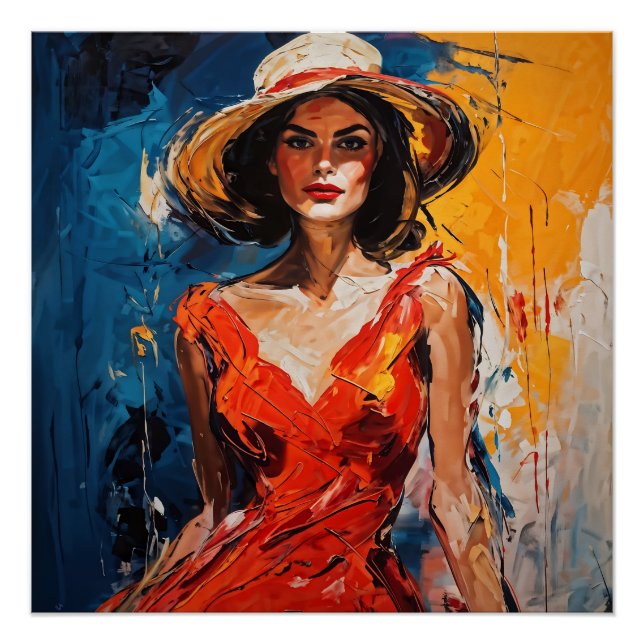 Frau in Red Cocktail Dress Poster (Vorderseite)