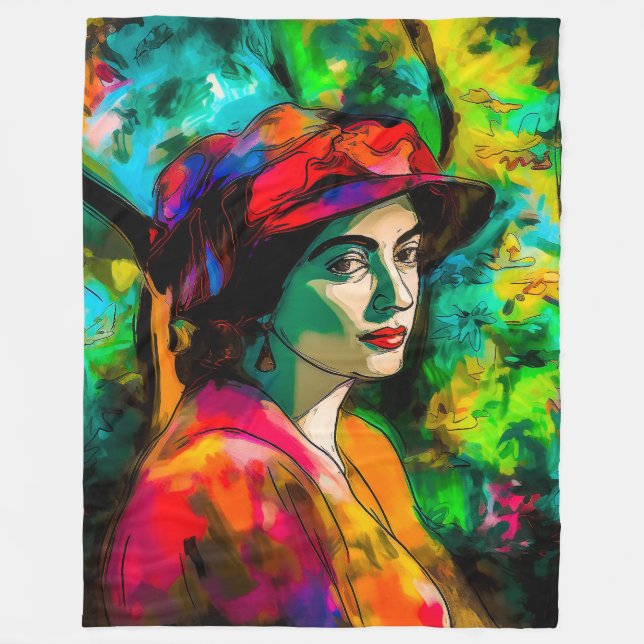 Frau in Red Hat Fleecedecke (Vorderseite)