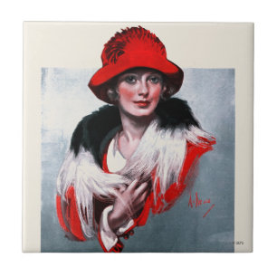 Frau in Red Hat Fliese