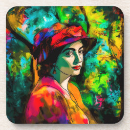 Frau in Red Hat Getränkeuntersetzer