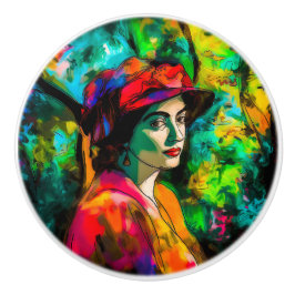 Frau in Red Hat Keramikknauf