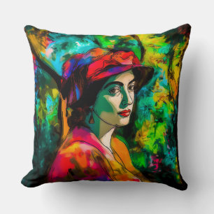 Frau in Red Hat Kissen