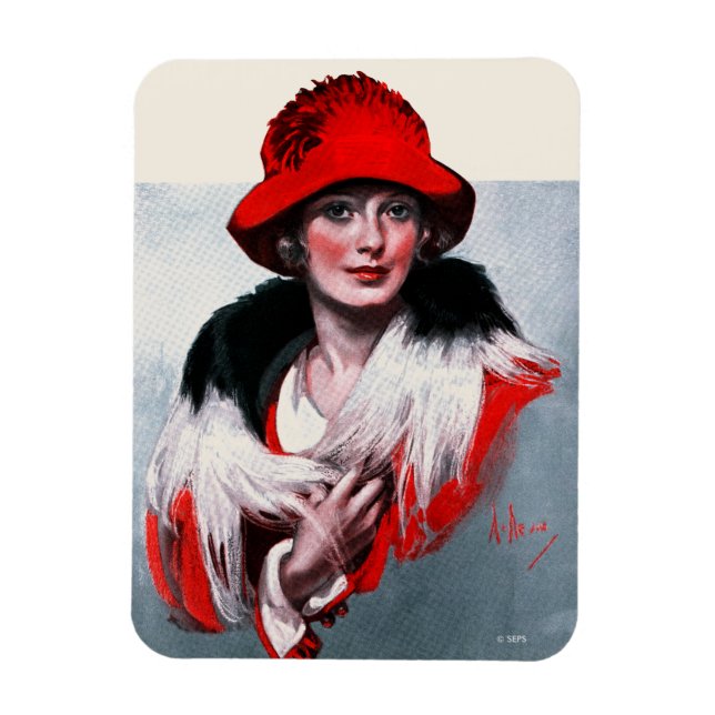 Frau in Red Hat Magnet (Vertikal)