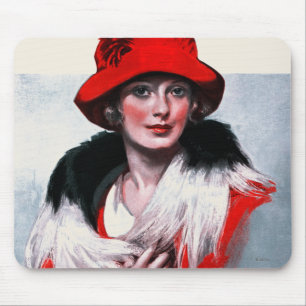 Frau in Red Hat Mousepad