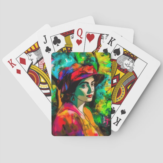 Frau in Red Hat Spielkarten (Rückseite)