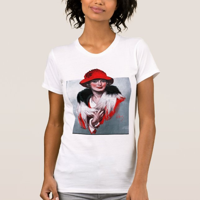 Frau in Red Hat T-Shirt (Vorderseite)