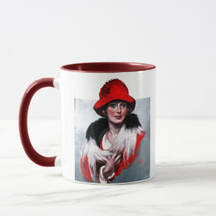 Frau in Red Hat Tasse