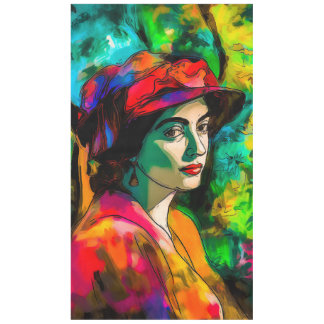 Frau in Red Hat Tischdecke