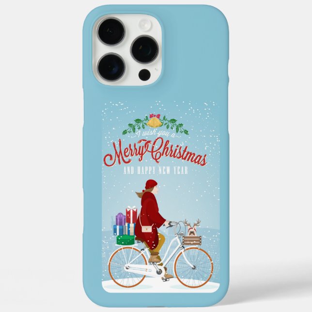 Frau in Red Riding Bicycle Frohe Weihnachtsphone Case-Mate iPhone Hülle (Rückseite)