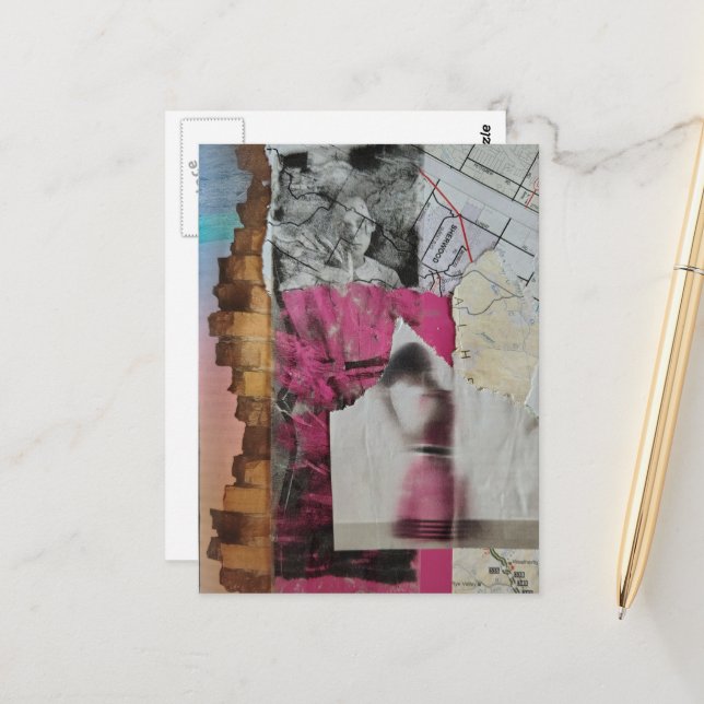 Frau in rosa abstrakte Collage Postkarte (Vorderseite/Rückseite Beispiel)