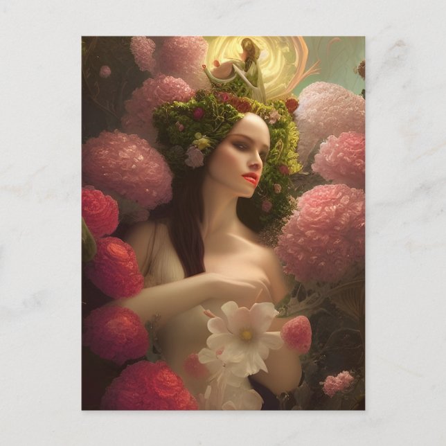 Frau in rosa Blume Postkarte (Vorderseite)