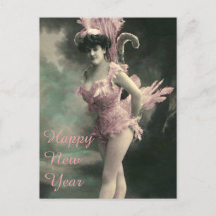 Frau in rosa Vogelkostüm Neujahr Feiertagspostkarte