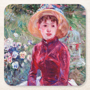 Frau in Rot, Berthe Morisot Rechteckiger Pappuntersetzer
