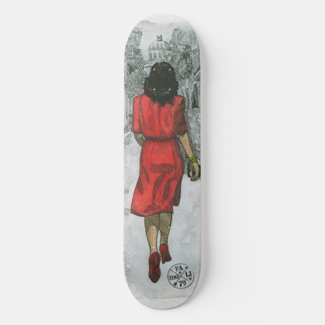 Frau in Rot Skateboard (Vorderseite)