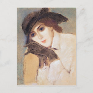 Frau in schwarzen Handschuhen Postkarte