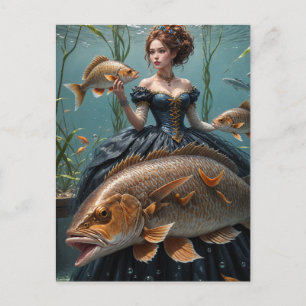 Frau in Seetang mit Fish Funny Fashions Postkarte
