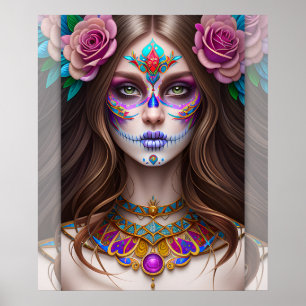 Frau in Sugar Skull Makeup Art Poster