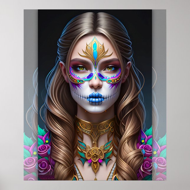 FRAU IN Sugar Skull Makeup - Sugar Skull Art Poster (Vorne)