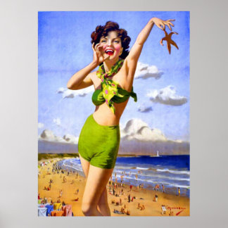 Frau in Swimsuit am Strand Poster