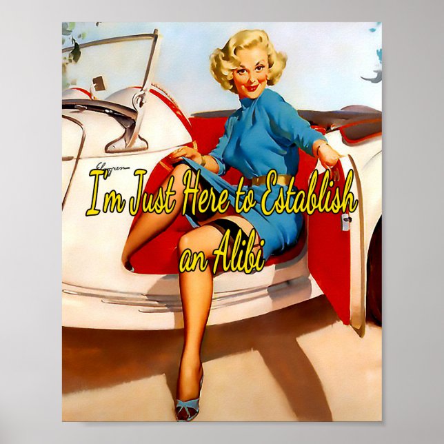 Frau in White Car von Gil Elvgren aus den 50er Jah Poster (Vorne)