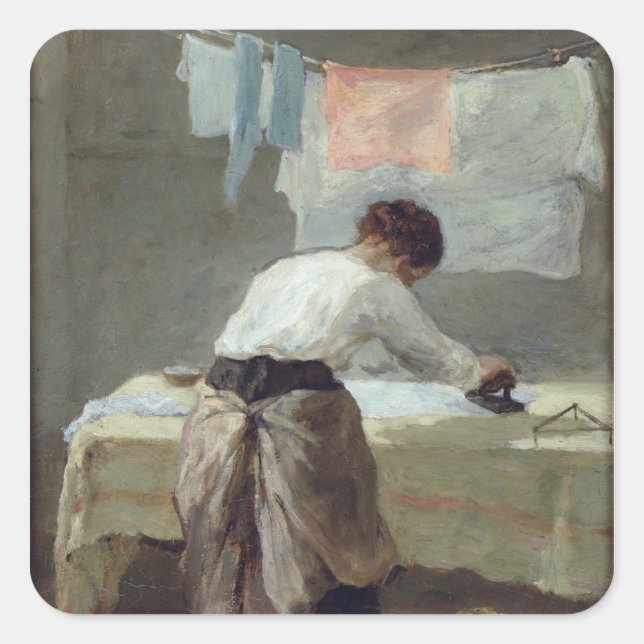 Frau Ironing Quadratischer Aufkleber (Vorderseite)