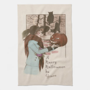 Frau Jack O' Lantern Kürbis Eule Handtuch