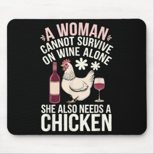Frau kann nicht allein mit Wein überleben, sie bra Mousepad