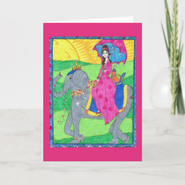 Frau, Katze, Elefant, Indien Grußkarte Karte