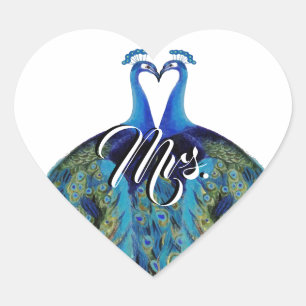 Frau Kissing Peacock Gatsby Roaring Twenties Blau Herz-Aufkleber