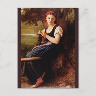 Frau Knitting von Bouguereau Postkarte