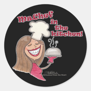 Frau Koch in der Küche Runder Aufkleber