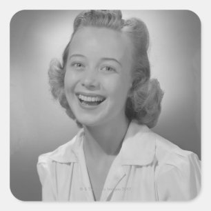 Frau lächeln quadratischer aufkleber