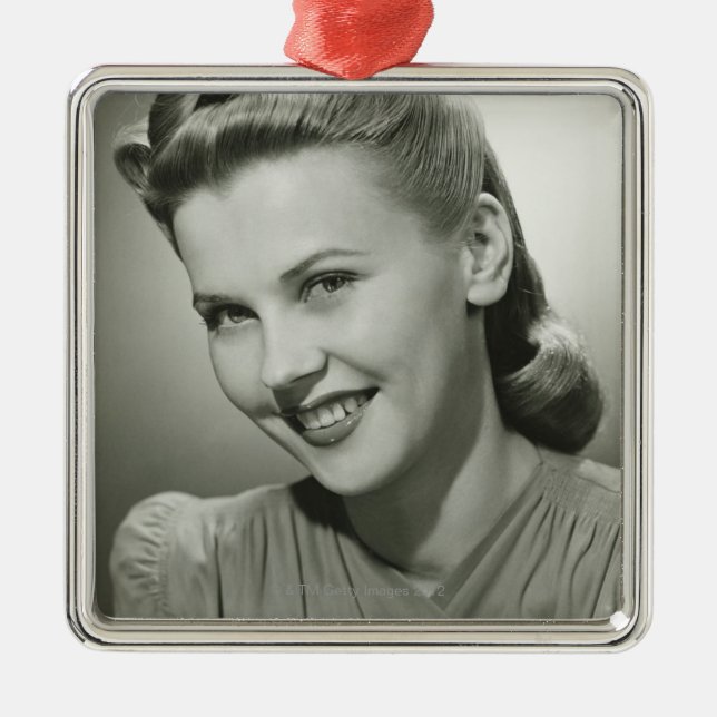 Frau lächelnde 2 silbernes ornament (Vorne)