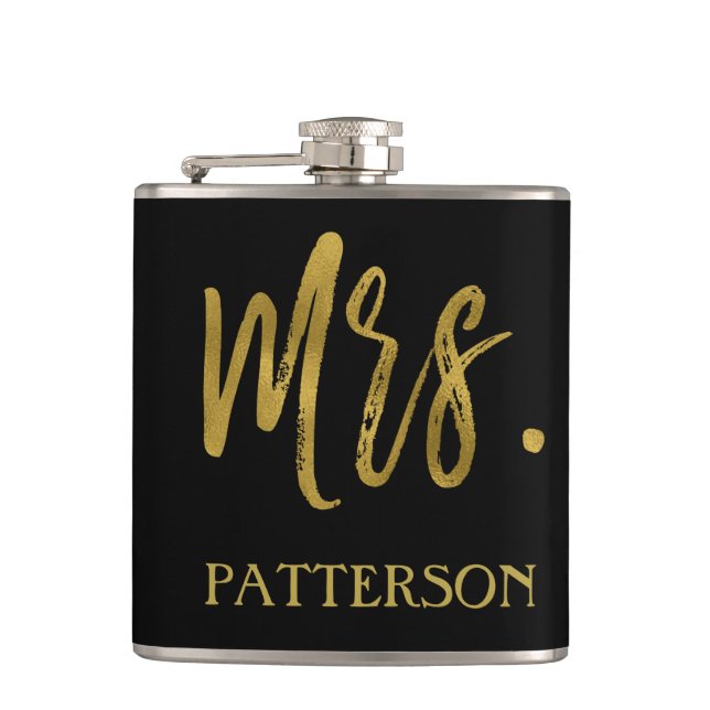 Frau Last Name Flask with Gold Foil Typografy Flachmann (Vorderseite)