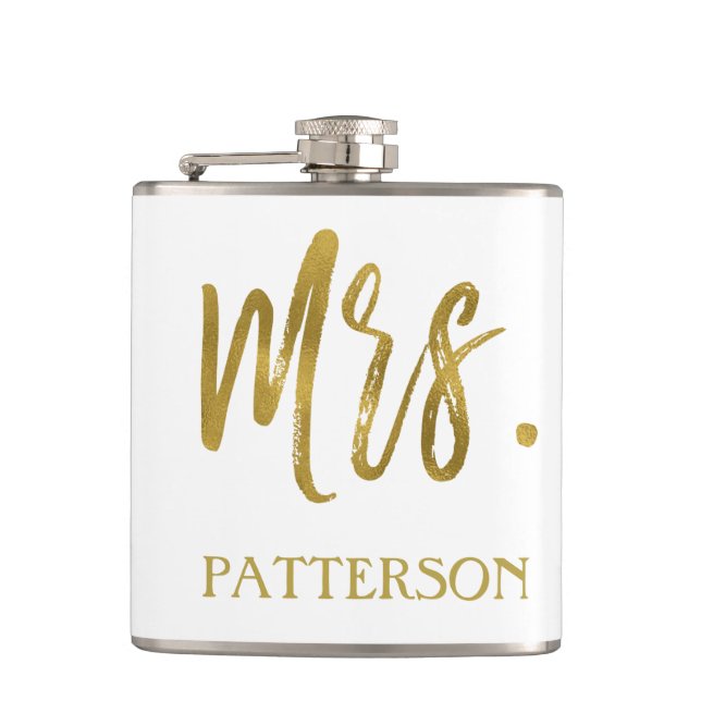 Frau Last Name Flask with Gold Foil Typografy Flachmann (Vorderseite)