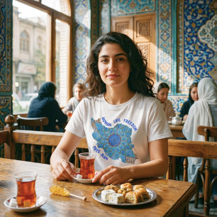 Frau Leben Freiheit Persisches Minakari Blau T-Shirt