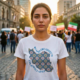 Frau Leben Freiheit Protest Blumen Blau T-Shirt