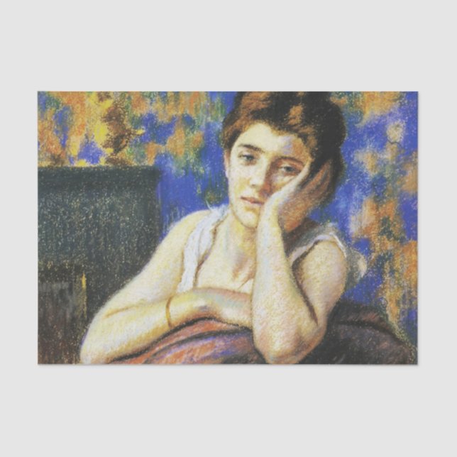 Frau lehnt auf einen Stuhl Seidenpapier (Vorderseite)