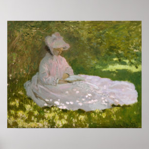 Frau lesen Springtime Monet Poster