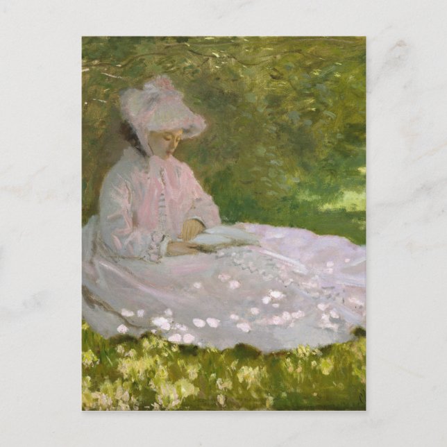 Frau lesen Springtime Monet Postkarte (Vorderseite)