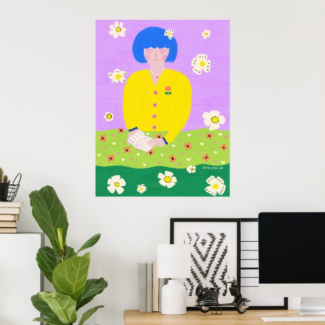 Frau lesend im Garten Poster (Heimbüro)