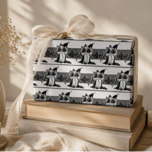 Frau lesend mit schwarzer Katze Geschenkpapier