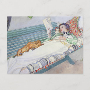 Frau liegt auf einer Bank 1913 von Carl Larsson Postkarte