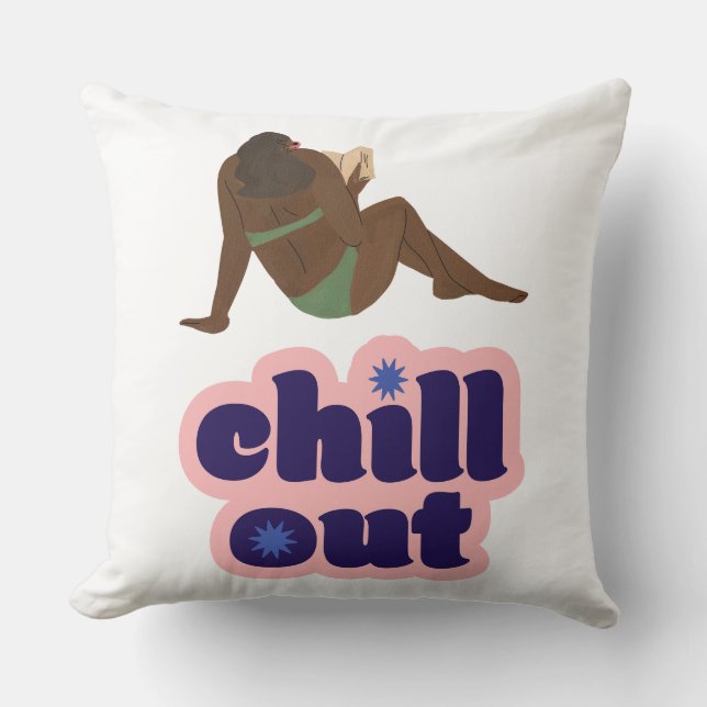 Frau liest Buch Chill Out Retro Kissen (Vorderseite)
