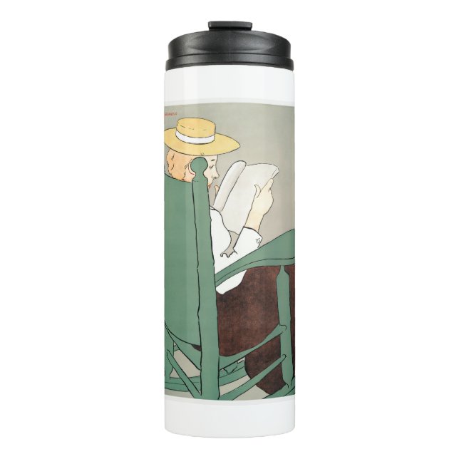Frau liest in einem Schaukelstuhl Edward Penfield Thermosbecher (Vorderseite)