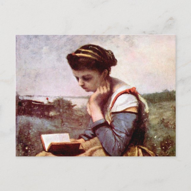 Frau liest von Jean-Baptiste Camille Corot Postkarte (Vorderseite)