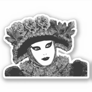 Frau Mardi gras Maske Schwarzweiß-Kunst Aufkleber